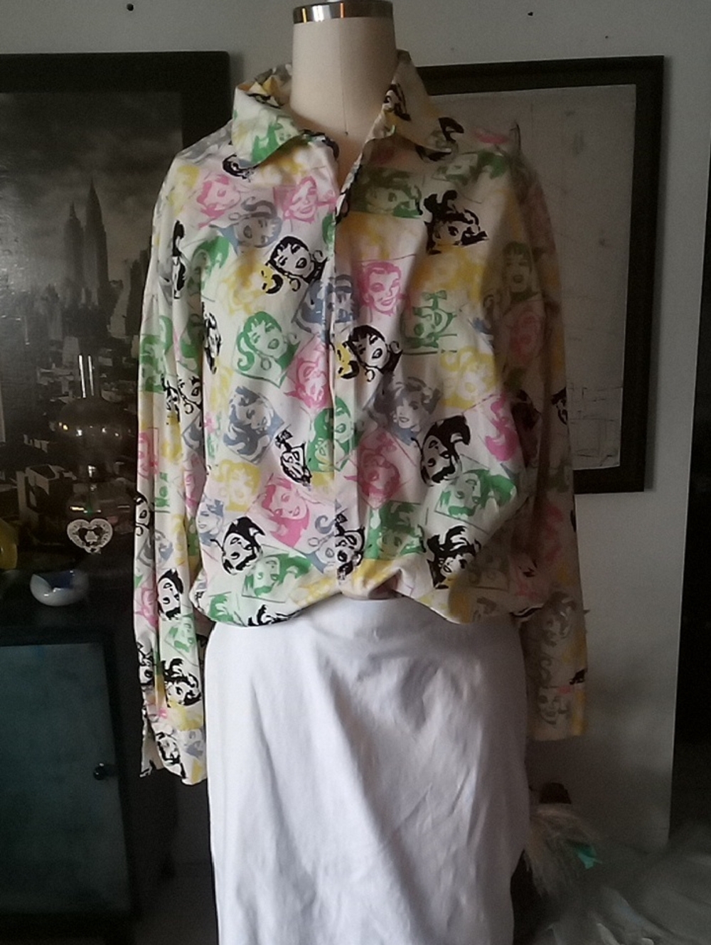 Vintage Pop Art Print Long-Sleeve Shirt - Multicolor
